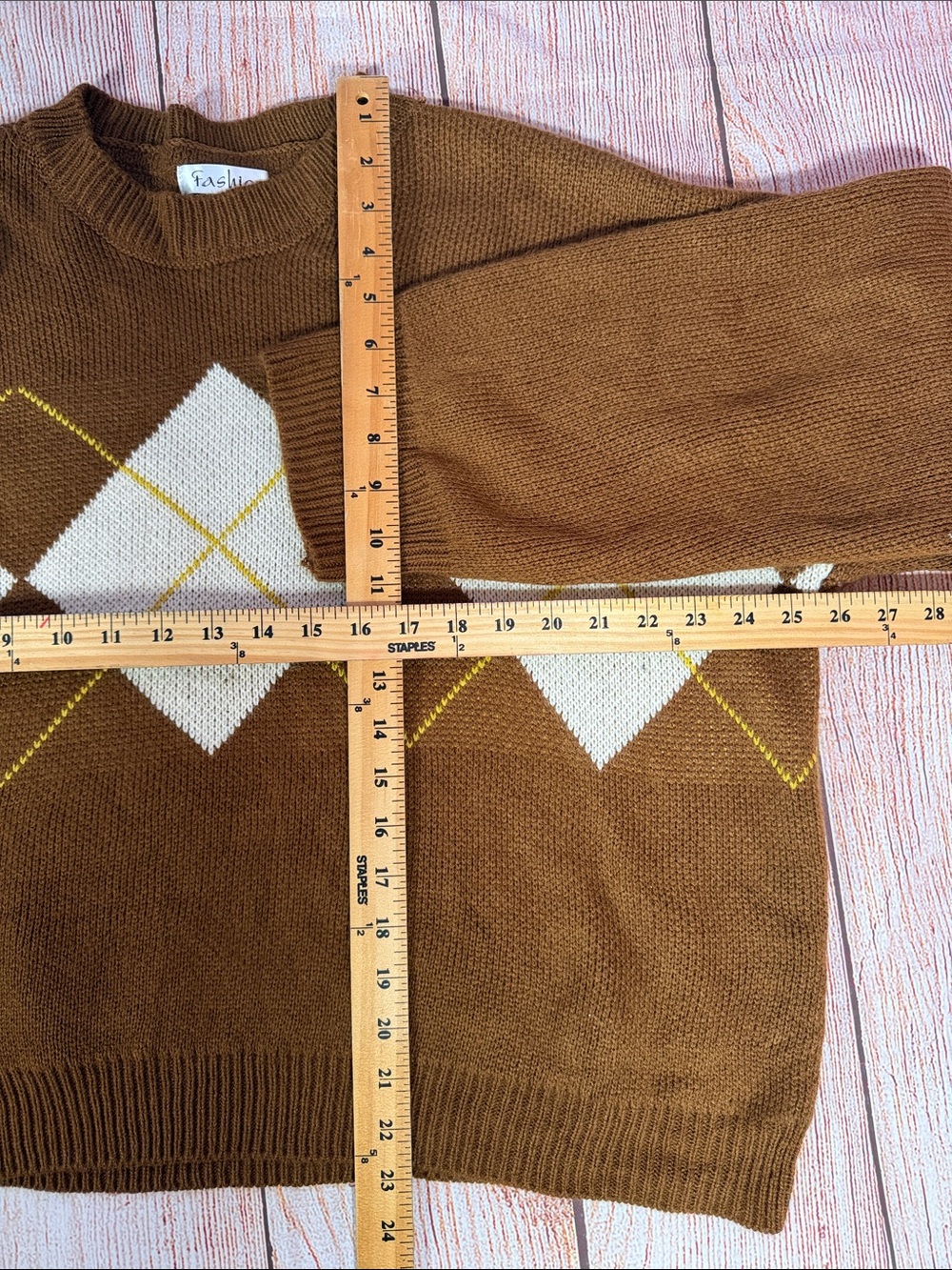 Vintage Argyle Sweater Women’s XXL Brown Crewneck Knit Pullover Grandpa Core - Picture 6 of 7